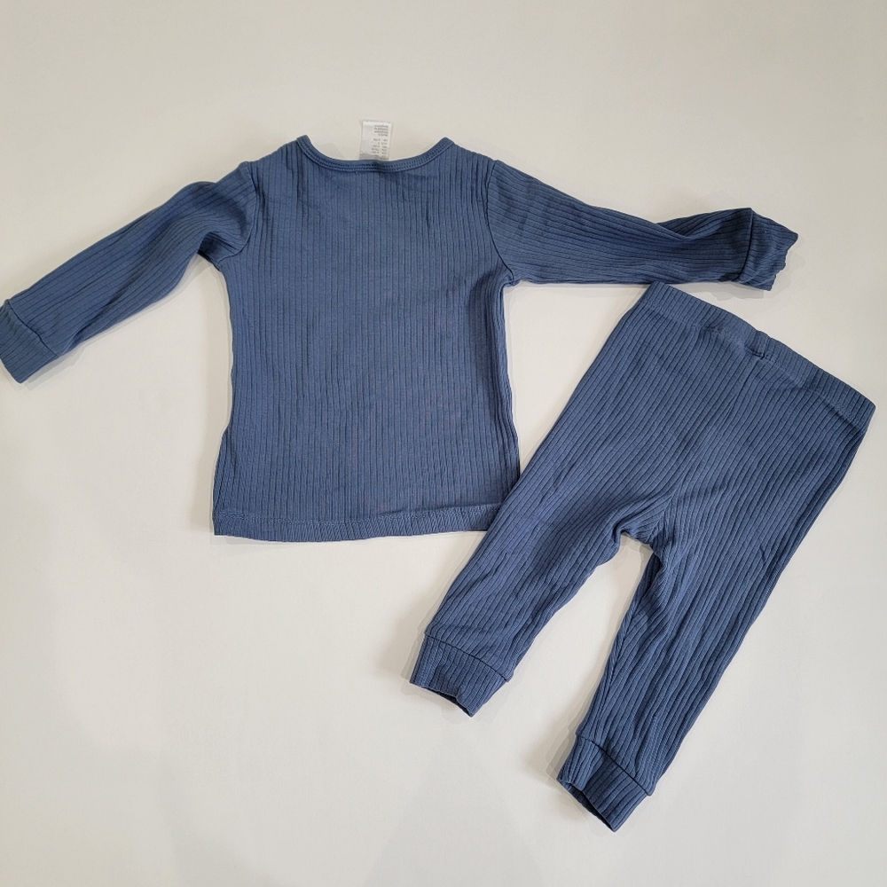 6-9M Blue Ribbed Organic Sleep Set - Picture 2 of 3